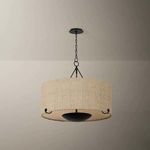 Elias chandelier suspended from ceiling in neutral room, showing full fixture hanging height and surrounding space