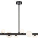 Top view showing black circular mount and vertical rod of Styx Chandelier