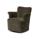 Camellia Swivel Chair angled view showing curved arm design and full seat surface.