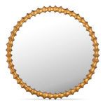 Round Whitby mirror with aged brass cast aluminum frame featuring scalloped, spiked texture