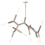 Traveler Chandelier Large with multiple branching arms and frosted acrylic bulb covers, angled modern design