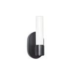 Dixon Single Sconce with cylindrical opal white glass cover and dark metal oval backplate