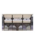 Straight back view of Arlan Coffee Bench emphasizing three diamond-shaped back supports and fabric upholstery