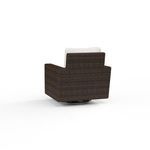 Rear view of Montecito Swivel Rocker Club Chair showing full wicker back and swivel base