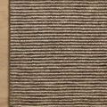 Top corner of rug on wooden floor showing edge detail and color contrast between mocha and ivory stripes