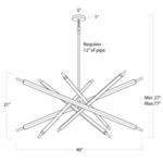 Diagram illustrating Viper Chandelier max and min height with adjustable pipe