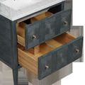 Vanity with both drawers open revealing natural wood interior