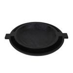 Set of two sandblasted black wooden bowls with natural grain and pronounced handles