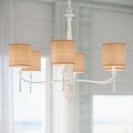 Donnybrook Chandelier front view with six unlit candle bulbs and textured twine finish on all elements
