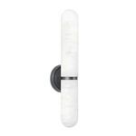 Salon Sconce unlit showing matte alabaster globes on dark bronze circular backplate