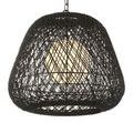 Front view of Osbert Black Pendant with light shining through intricate string design and metal support