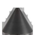 Top angled close-up of lamp’s brushed metal conical shade in dark bronze finish