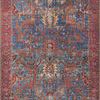Vintage-style Loren Blue / Red Rug with intricate floral and geometric patterns, hand-knotted look on blue center with red...