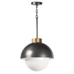 Montreux Pendant with curved dark metal shade and large milk glass globe providing soft ambient light
