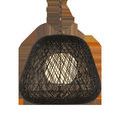 Osbert Black Pendant with black Kraft paper twine wrapped around graduated thin rings, creating a moon-cocoon silhouette