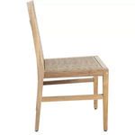 Profile side view without cushion highlighting extended back wicker and teak legs