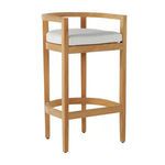 Santa Barbara Teak 30-inch barrel bar stool with light teak frame and white cushioned seat