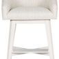 Ryder Performance Retro Swivel Base Stool with curved barrel seat in light textured fabric and white angled wood legs