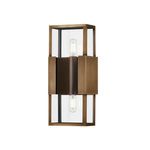 Santa Clara Exterior Wall Sconce with minimal Patina Brass metalwork and clear glass box lantern design