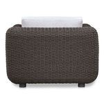 Back view showing dark brown PE wicker texture and slight cushion top