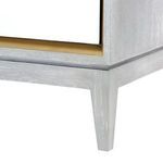 Close-up of tapered leg and bottom edge wood grain on the Cameron cabinet