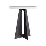 Angled side view showing depth and texture contrast between marble top and iron base