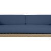 Front view of Coastal Teak Sofa showing the straight lines of cushions and teak frame legs