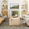 Soho Charcoal Multi Rug covering floor in cozy living space with leather sofa and white armchairs