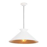 Viggo Pendant with white conical shade and gold-leafed interior casting warm glow