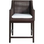 Front view of Peninsula Mahogany Counter Stool with white cushion and rattan furniture weave