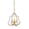 Nimes Chandelier lit in elegant room with antique piano, standing lamp, and mural visible through green archway