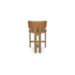 Morel Counter Stool viewed from rear, showcasing dual vertical supports on oak frame backrest