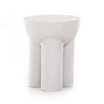 Sante End Table angled showing curvature and subtle texture of white cast aluminum
