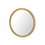 Round Cordelia Mirror with a hand-applied gold leaf sculpted frame and a braided border around reflective glass