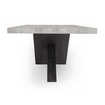 Durant Dining Table back view highlighting the wide dark base and central beam support