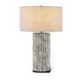 Boudoirs Table Lamp with textured dark gray and off-white concrete column body and beige drum shade