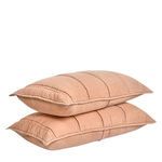 Two shams stacked side view showing quilted front and smooth back fabric