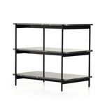 Jasper Nightstand with black-finished iron frame and three polished black marble shelves, slim and airy design