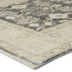 Close-up angled view showing short fringe and distressed texture on Pia Medallion rug border