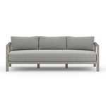 Outdoor sofa front view highlighting clean, straight lines of ash wood frame and cushions