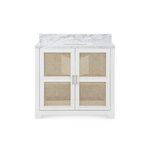 Front view of Ariel 2-Door Cabinet showing polished nickel pulls on white lacquered doors with cane panels
