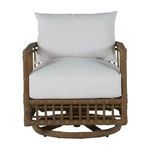 Newport Burlap Barrel Swivel Chair front view showing square cushion and full back cushion