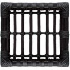 Top view of dark brown woven chair frame showing texture and pattern