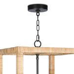 Black metal ceiling mount and chain connecting to the bamboo frame of the Newport lantern