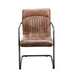 Ansel Arm Chair set of two with distressed brown top grain leather and industrial iron frame, front view