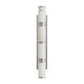 Variation of Brenham Wall Sconce with middle alabaster shade in solid white and polished nickel accents