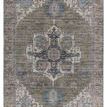 Distressed medallion pattern rug with floral detailing in rich green, blue, cream, pink, brown, and navy tones