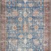 Loren Blue / Brick Rug with vintage blue and red hand-knotted pattern on a soft textured polyester base