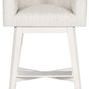 Emmett Performance Wood Retro Swivel Base Stool with angular white fabric seat and clean white wood base with angled legs