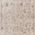 Davina machine woven off-white rug with traditional floral motifs in soft blue and terracotta hues